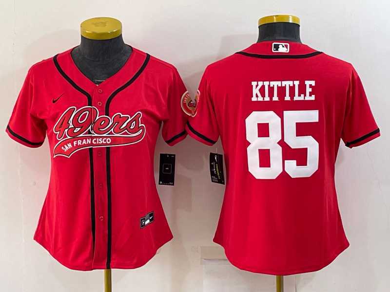 Womens San Francisco 49ers #85 George Kittle Red With Patch Cool Base Stitched Baseball Jersey->women nfl jersey->Women Jersey